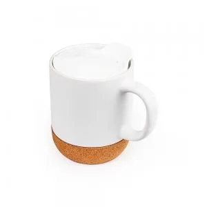 Caneca de Porcelana com Tampa e Cortiça Personalizada | Dimensões (L x A x P): 12.4 x 10.8 x 6.0 | Peso = 390 g