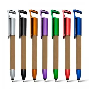 Caneta Ecológica com Ponteira Touch e Suporte para Celular Personalizada | Dimensões (L x A x P): 1.8 x 15.0 x 1.1 | Peso = 10 g