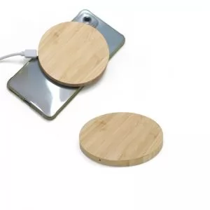 Carregador por Indução em Bambu Personalizado | Dimensões (L x A x P): 9.3 x 1.0 x 9.3 | Peso = 66 g