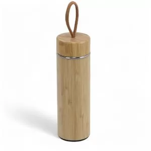 Garrafa Térmica Revestida em Bambu Personalizada | Dimensões (L x A x P): 6.9 x 22.0 x 6.9 | Peso = 310 g