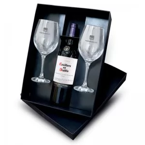Kit Bebida com Vinho e Taças  Personalizado | Dimensões (L x A x P): 26.7 x 36.0 x 10.5 | Peso = 2309 g