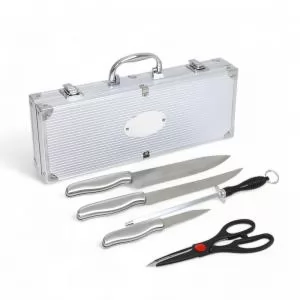 Kit Churrasco 5 Peças Personalizado | Dimensões (L x A x P): 37.0 x 6.3 x 13.5 | Peso = 990 g