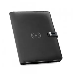 Pasta A5 Executiva com Carregador Wireless Personalizado | Dimensões (L x A x P): 16.5 x 22.5 x 2.5 | Peso = 570 g